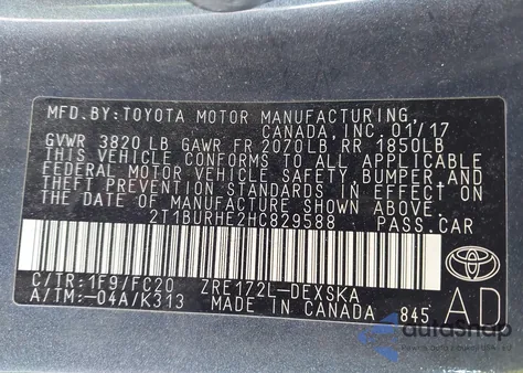 2017 Toyota Corolla Se from USA, damaged, VIN 2T1BURHE2HC829588